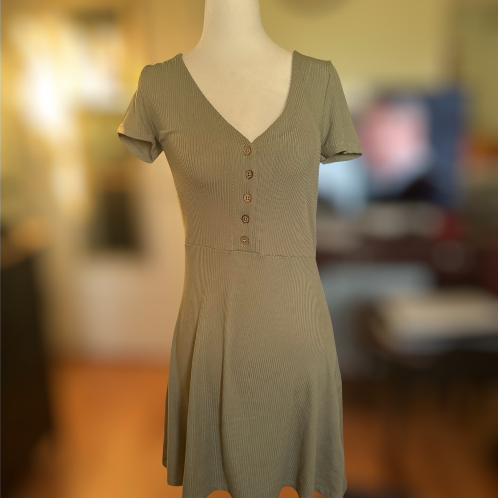 Olive Green Button-Up Mini Dress
